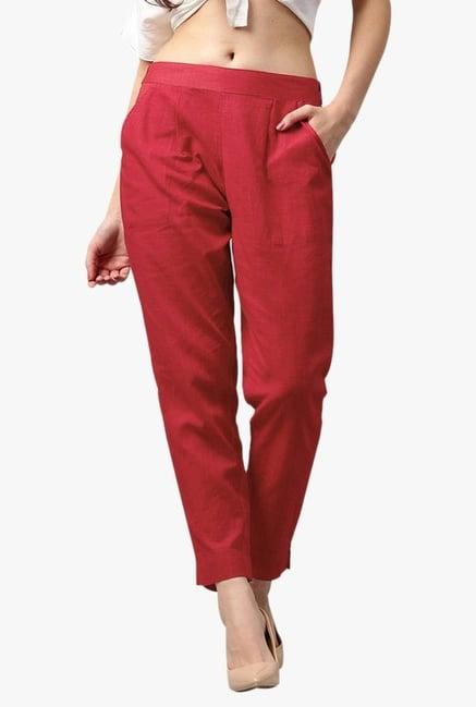 jaipur kurti red regular fit textured pleated pants