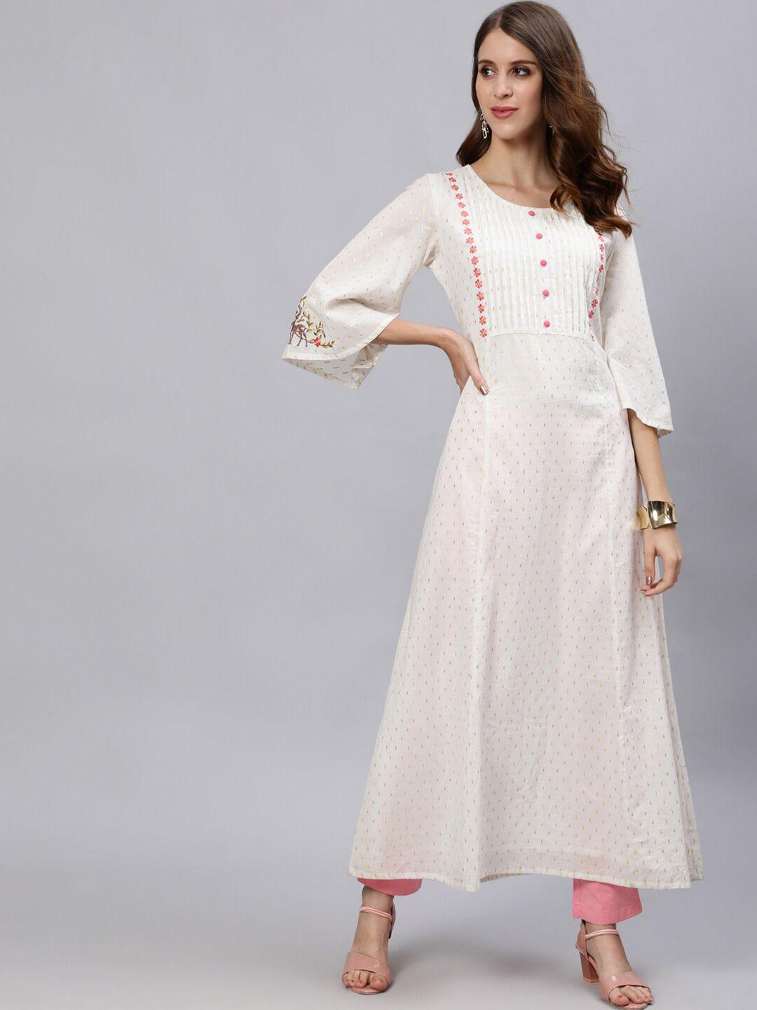 jaipur kurti white embroidered ethnic a-line maxi dress