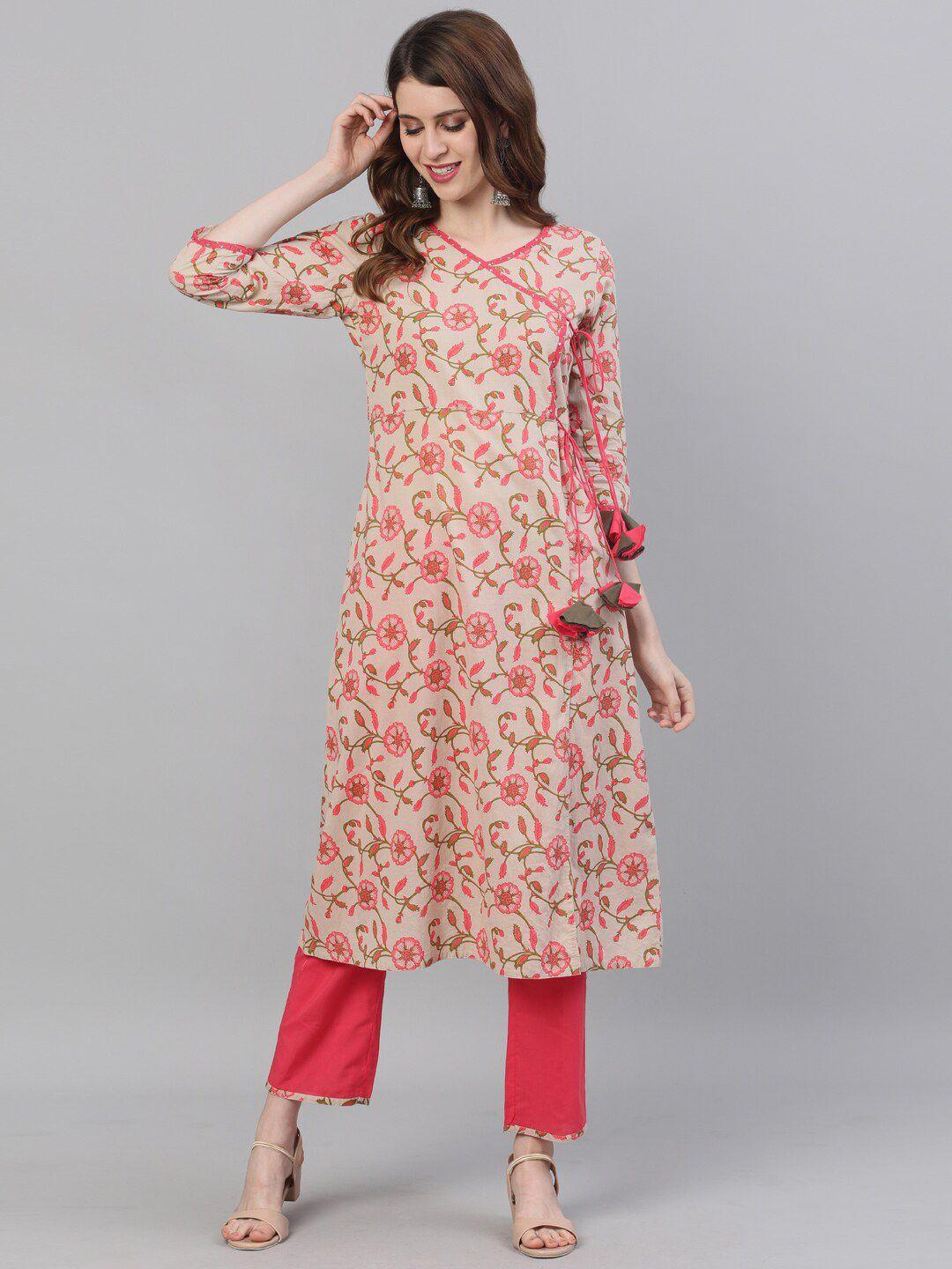 jaipur kurti women beige printed kurta with palazzos