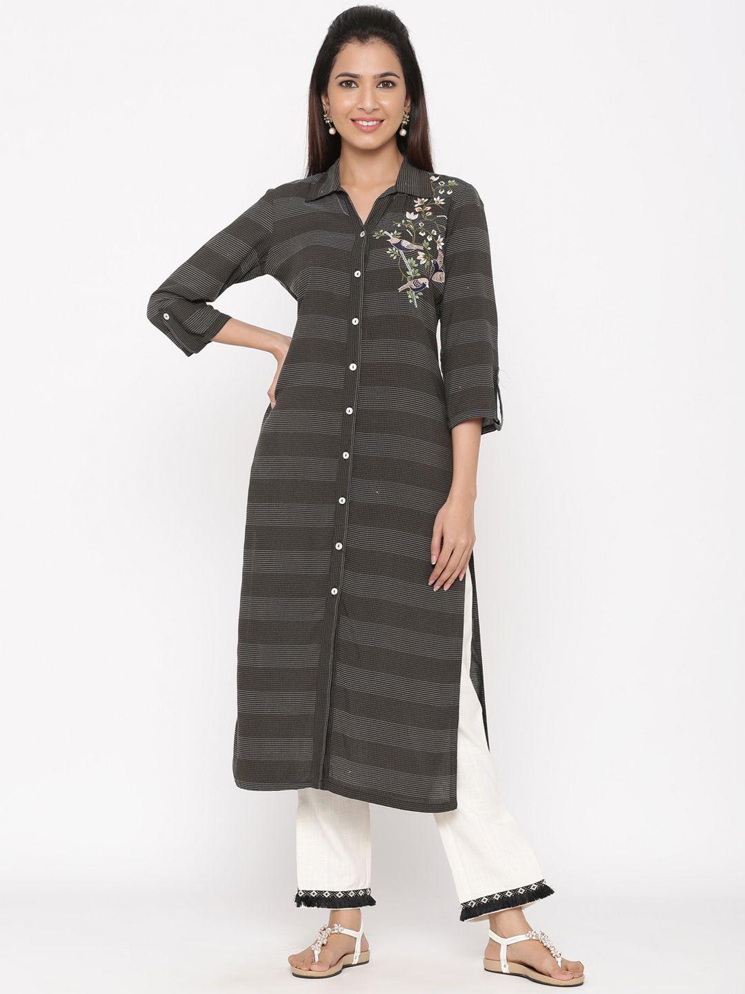 jaipur kurti women black & white solid kurta with palazzos