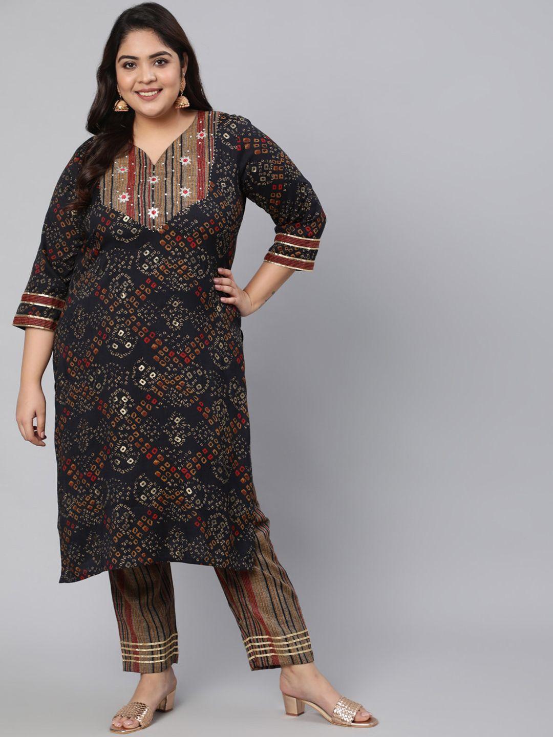 jaipur kurti women black ethnic motifs printed kurta with trousers