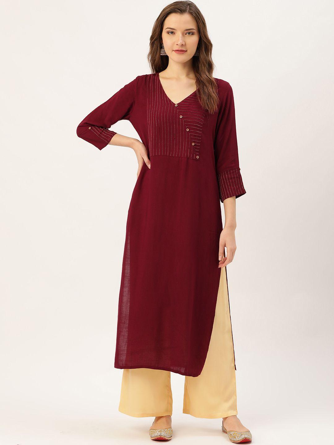 jaipur kurti women burgundy & beige yoke design kurta with palazzos