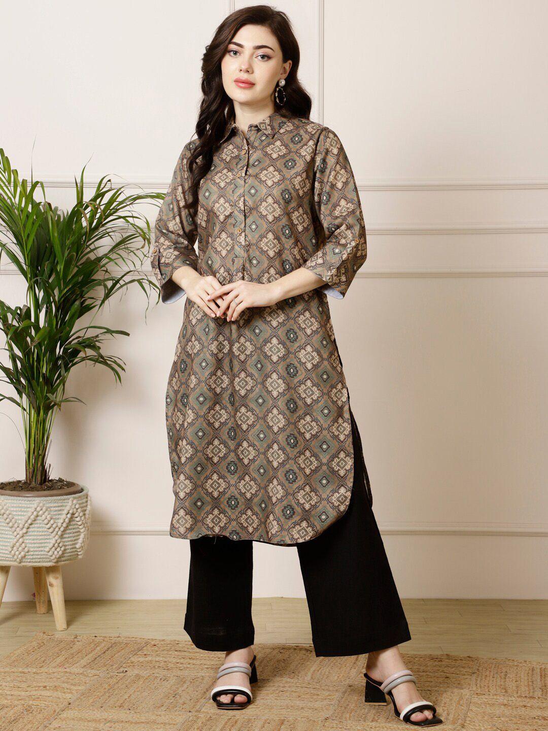 jaipur kurti women ethnic motifs printed thread work kurta