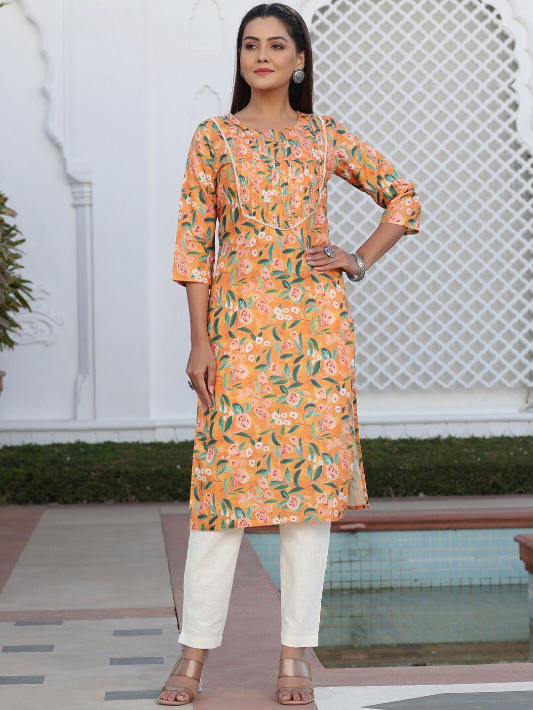 jaipur kurti women floral printed thread work kurta