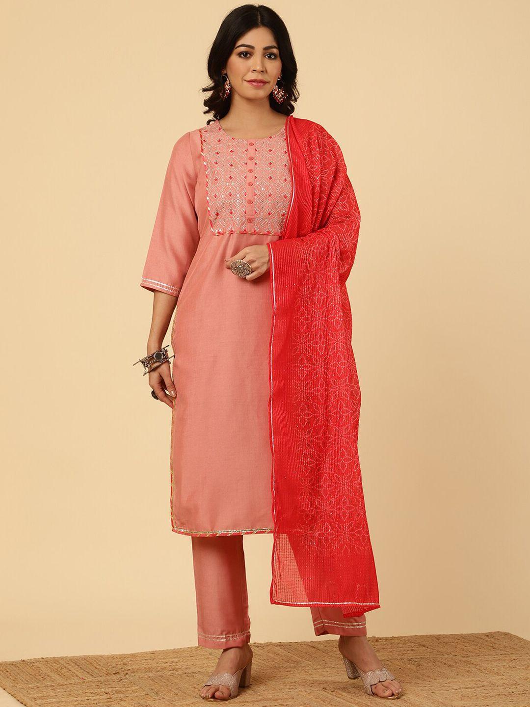 jaipur kurti women floral yoke design regular kurta with trousers & with dupatta