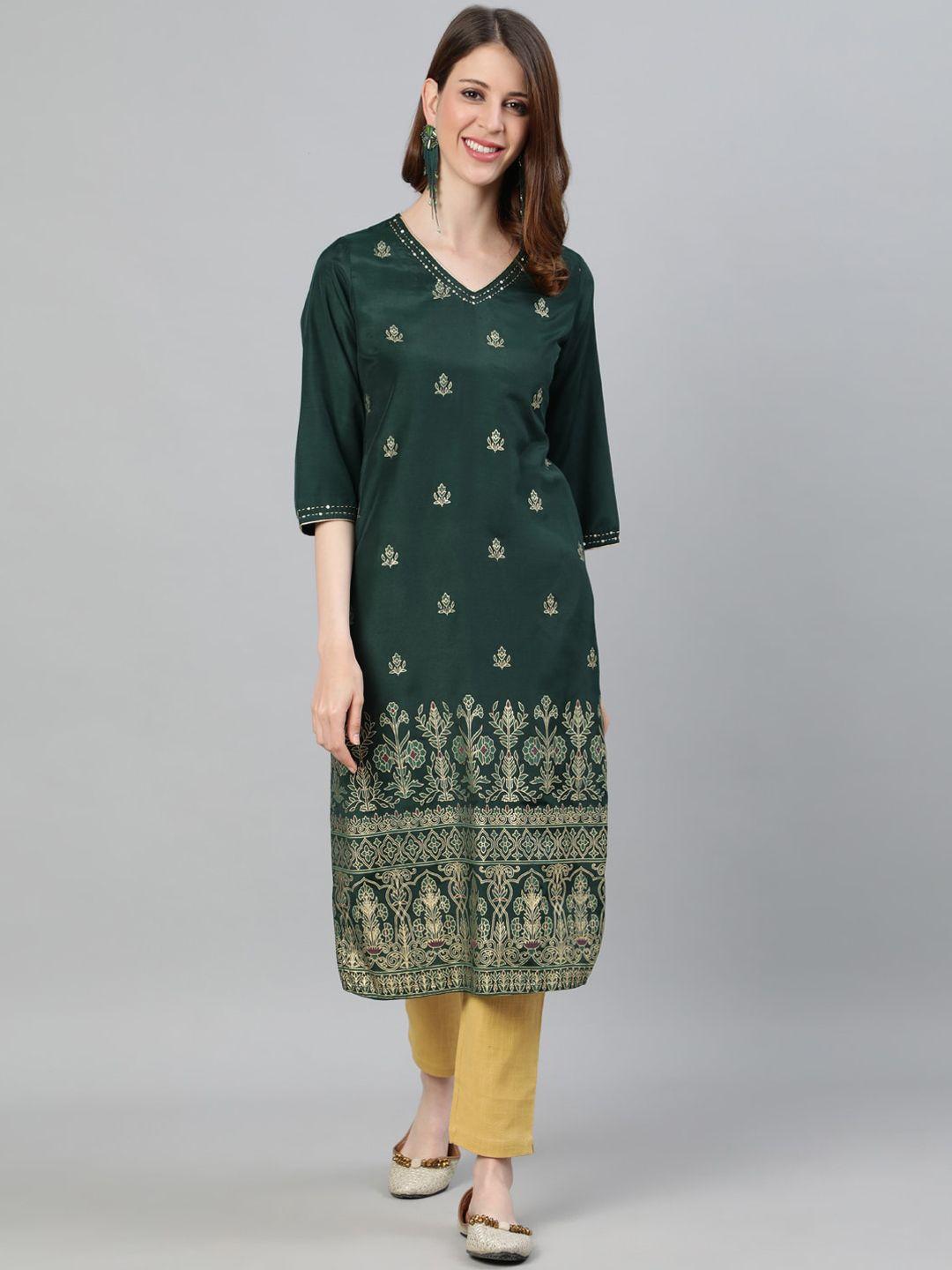 jaipur kurti women green ethnic motifs printed kurta
