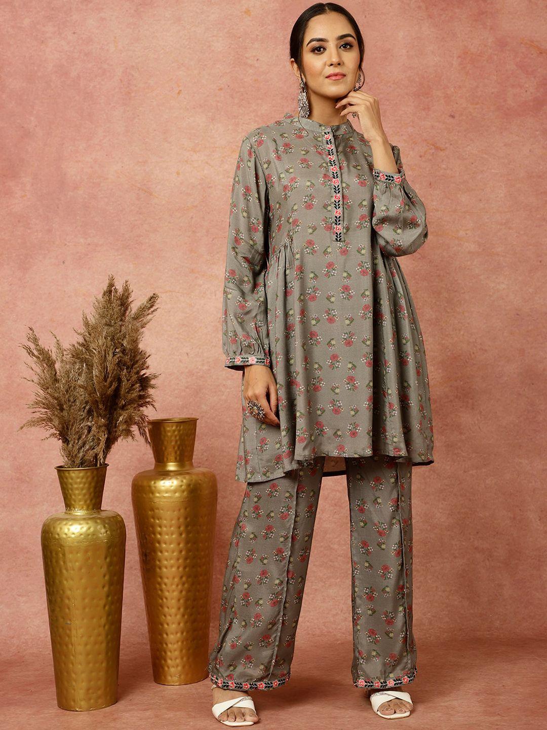 jaipur kurti women grey ethnic motifs printed kurta with palazzos