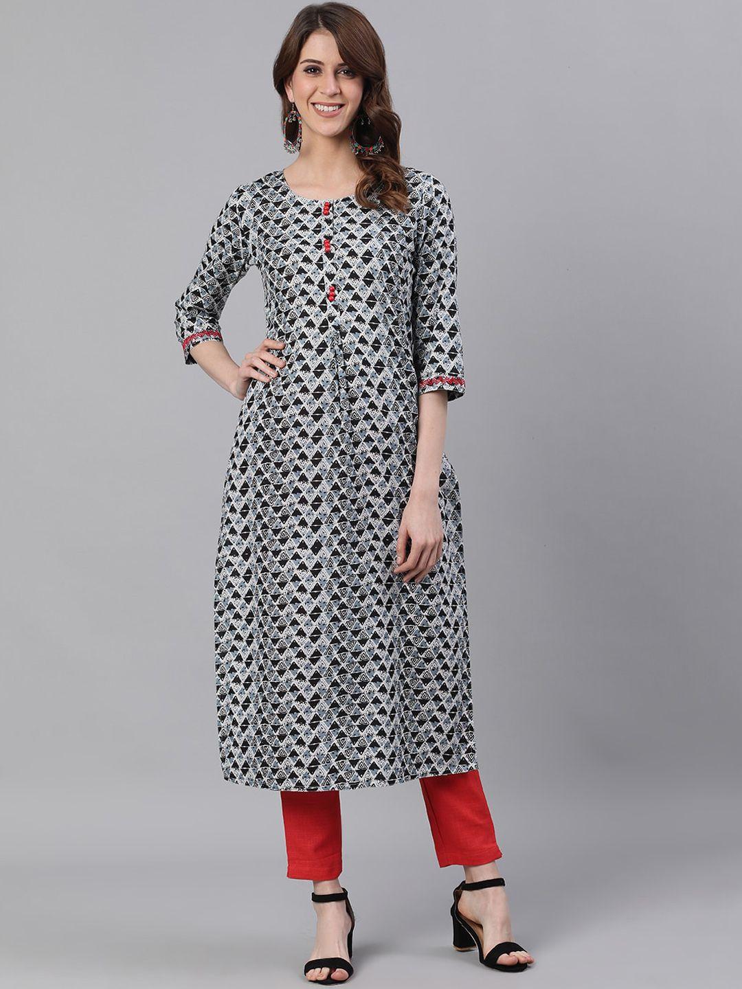 jaipur kurti women grey printed a-line kurta