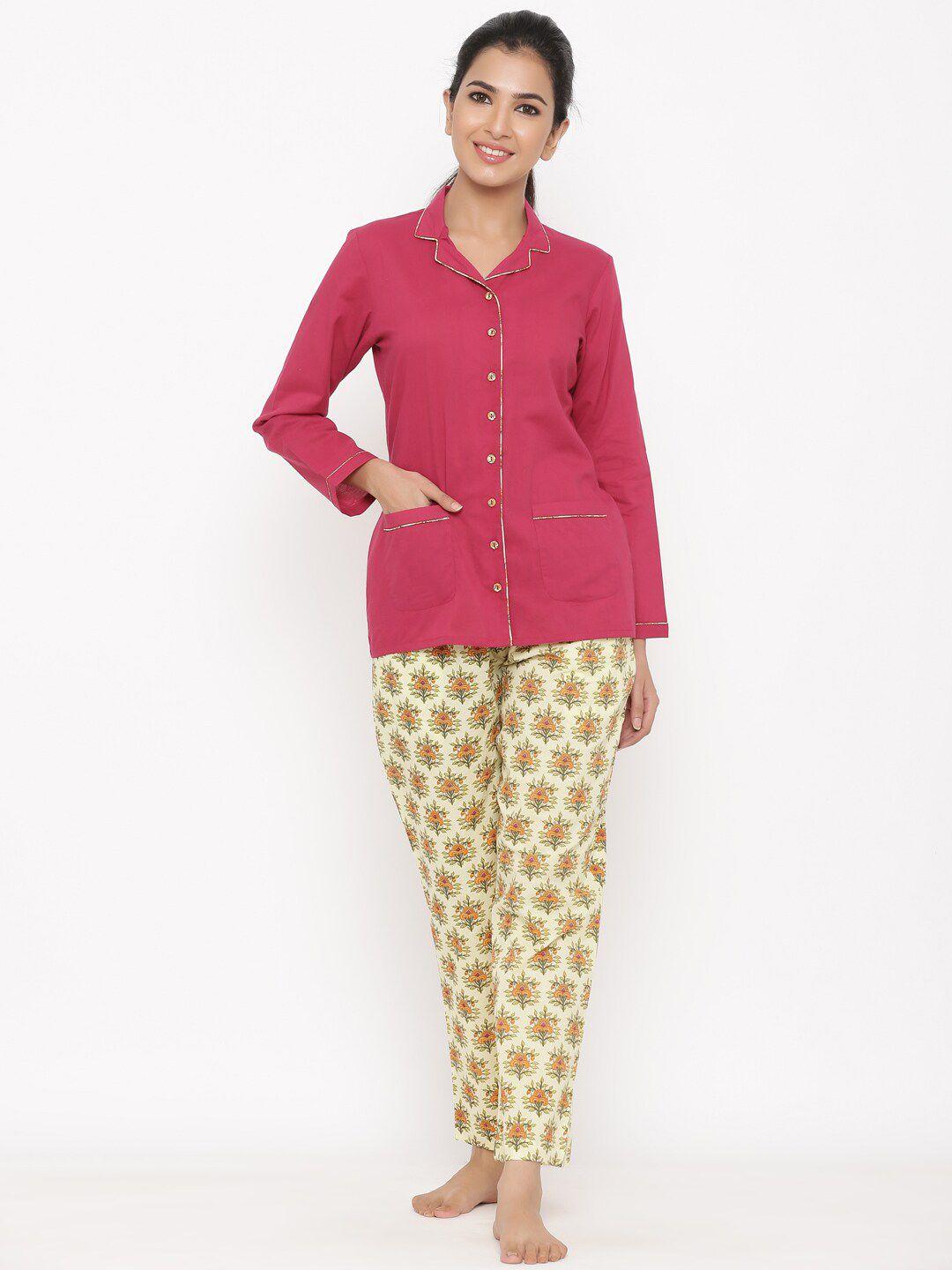 jaipur kurti women magenta & yellow night suit