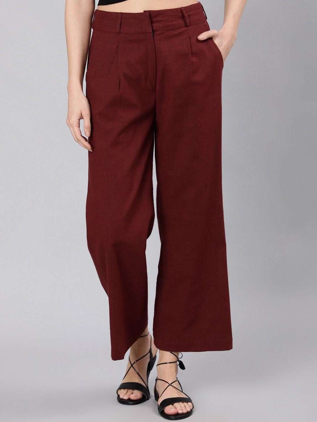 jaipur kurti women maroon flared high-rise trousers