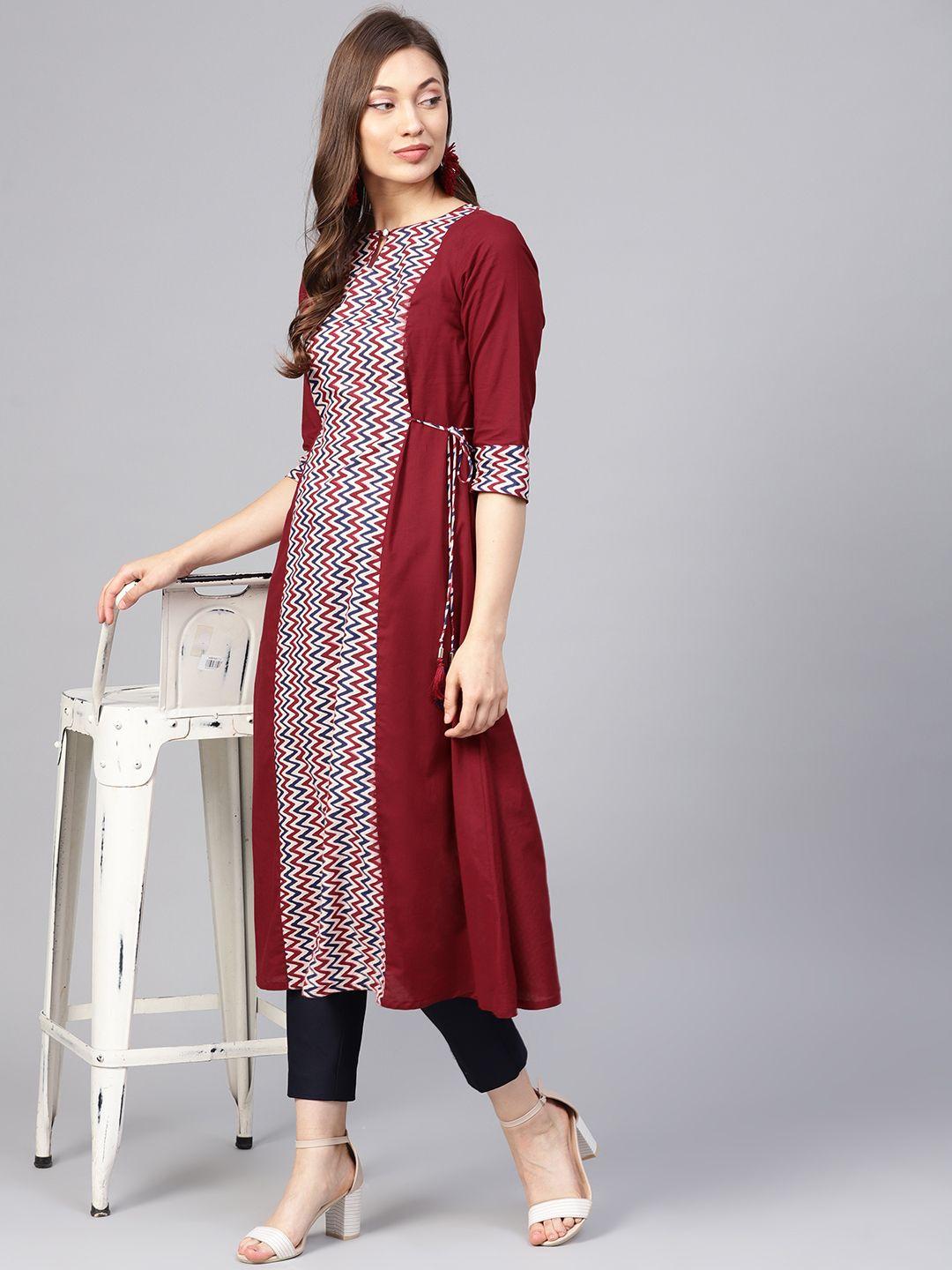 jaipur kurti women maroon printed a-line kurta