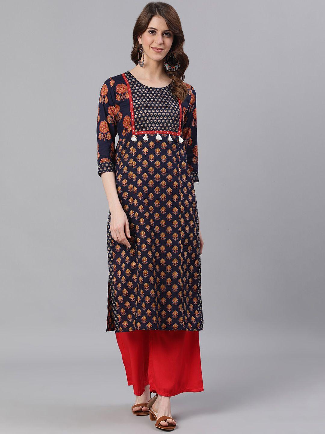 jaipur kurti women navy blue printed kurta