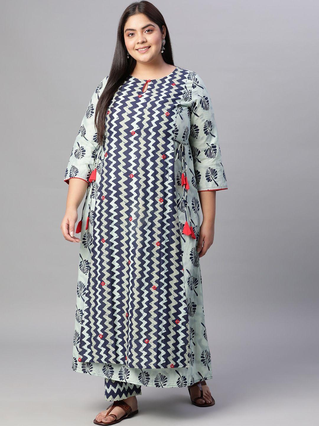 jaipur kurti women navy blue printed regular pure cotton kurti with trousers