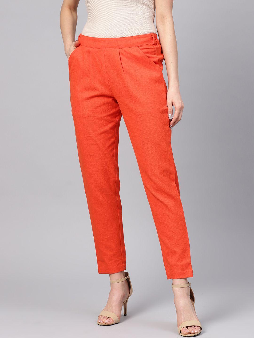 jaipur kurti women orange regular fit solid trousers