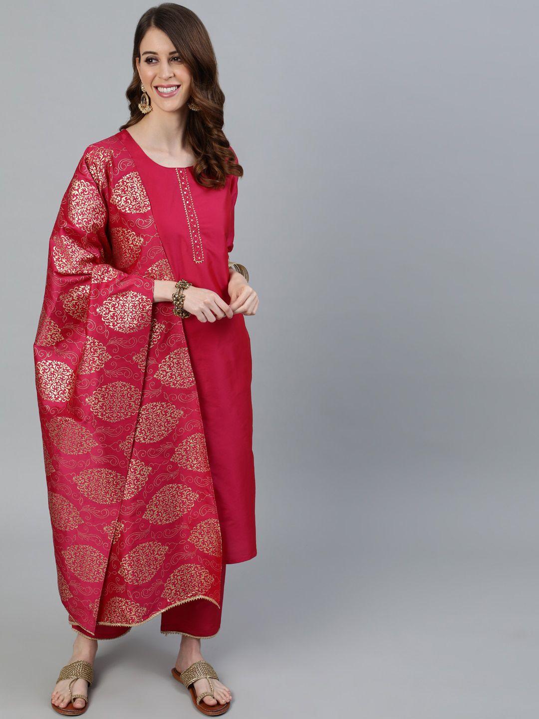 jaipur kurti women pink ethnic motifs kurta with trousers & with dupatta