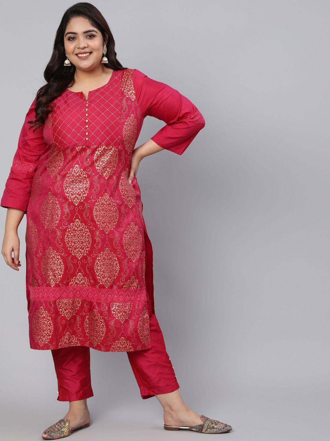 jaipur kurti women pink ethnic motifs printed kurta with trousers
