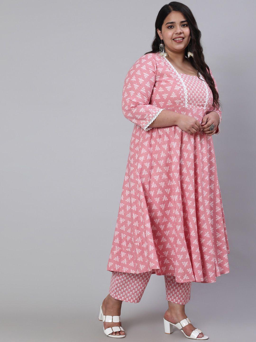 jaipur kurti women pink ethnic motifs printed regular pure cotton kurta with palazzos