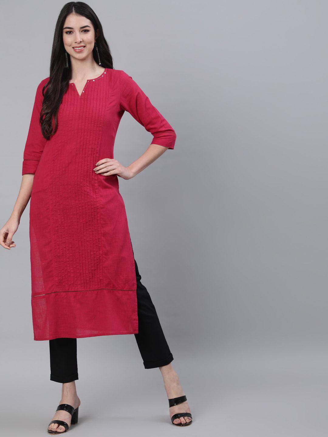 jaipur kurti women pink panelled pure cotton kurta with trousers