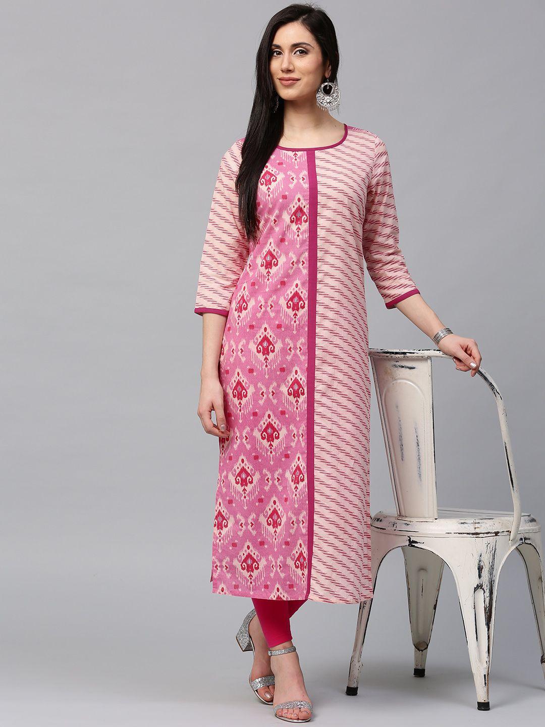 jaipur kurti women pink printed straight kurta