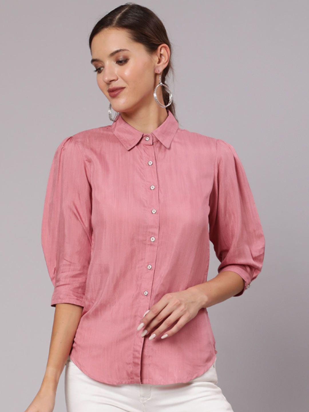 jaipur kurti women pink puffed sleeves casual shirt
