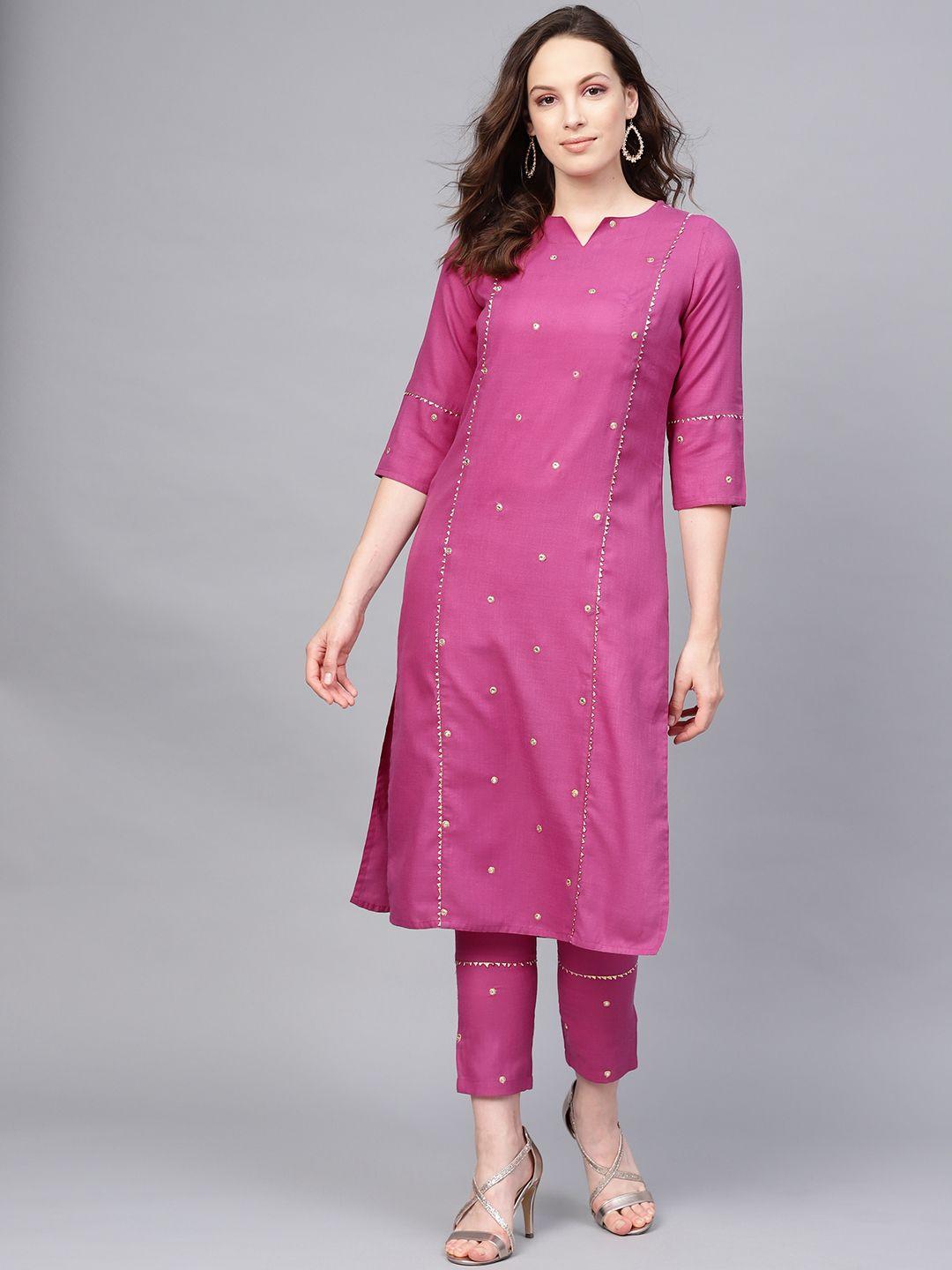 jaipur kurti women purple embroidered kurta with trousers