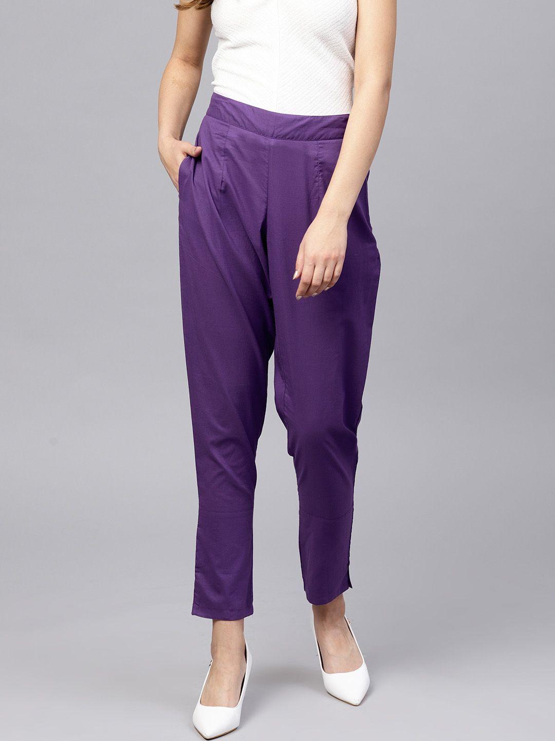 jaipur kurti women purple regular fit solid trousers