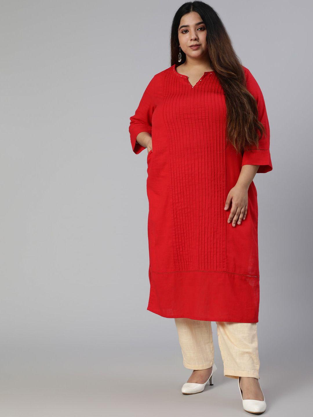 jaipur kurti women red panelled pure cotton kurta with trousers