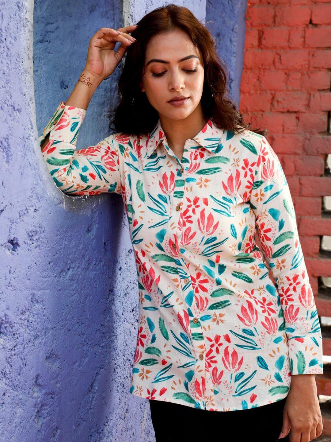 jaipur kurti women standard floral printed cotton casual shirt