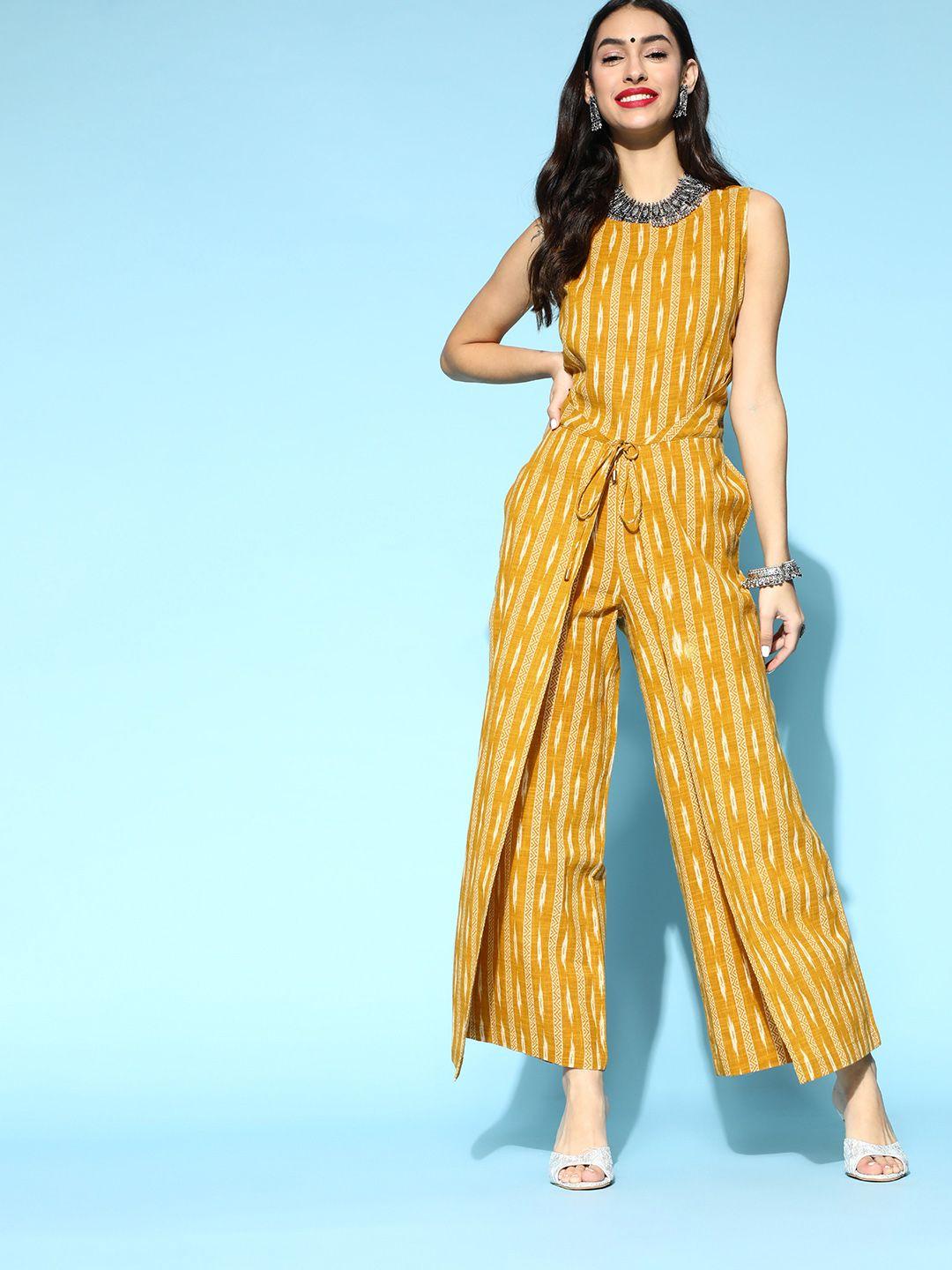 jaipur kurti women stylish mustard printed ethnic jumpsuit