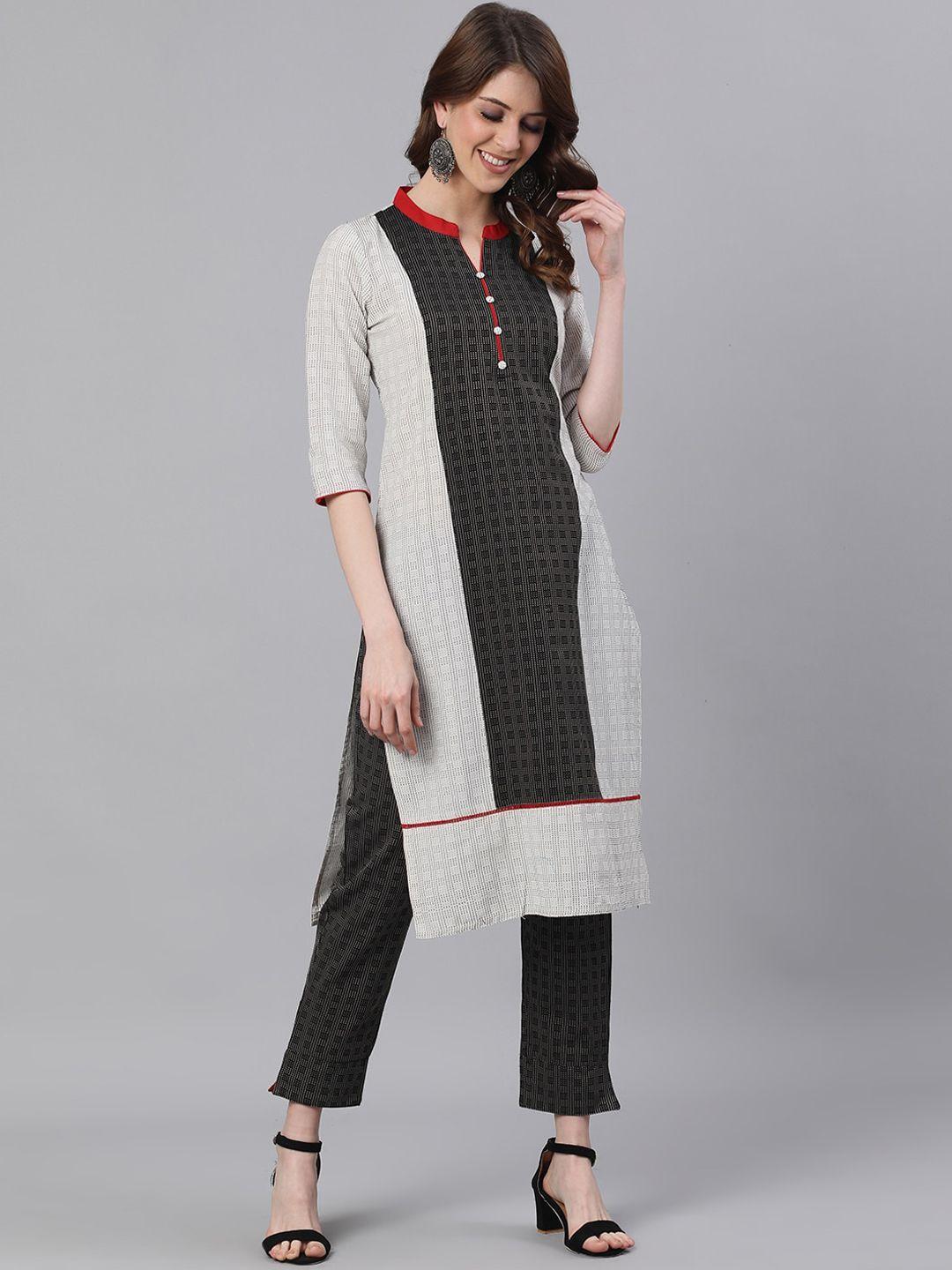 jaipur kurti women white & black printed kurta with trousers