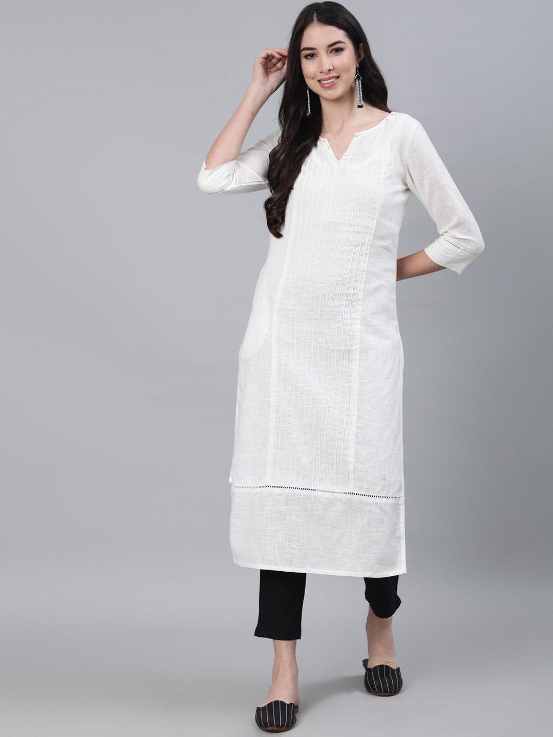 jaipur kurti women white cotton pin tucks straight kurta