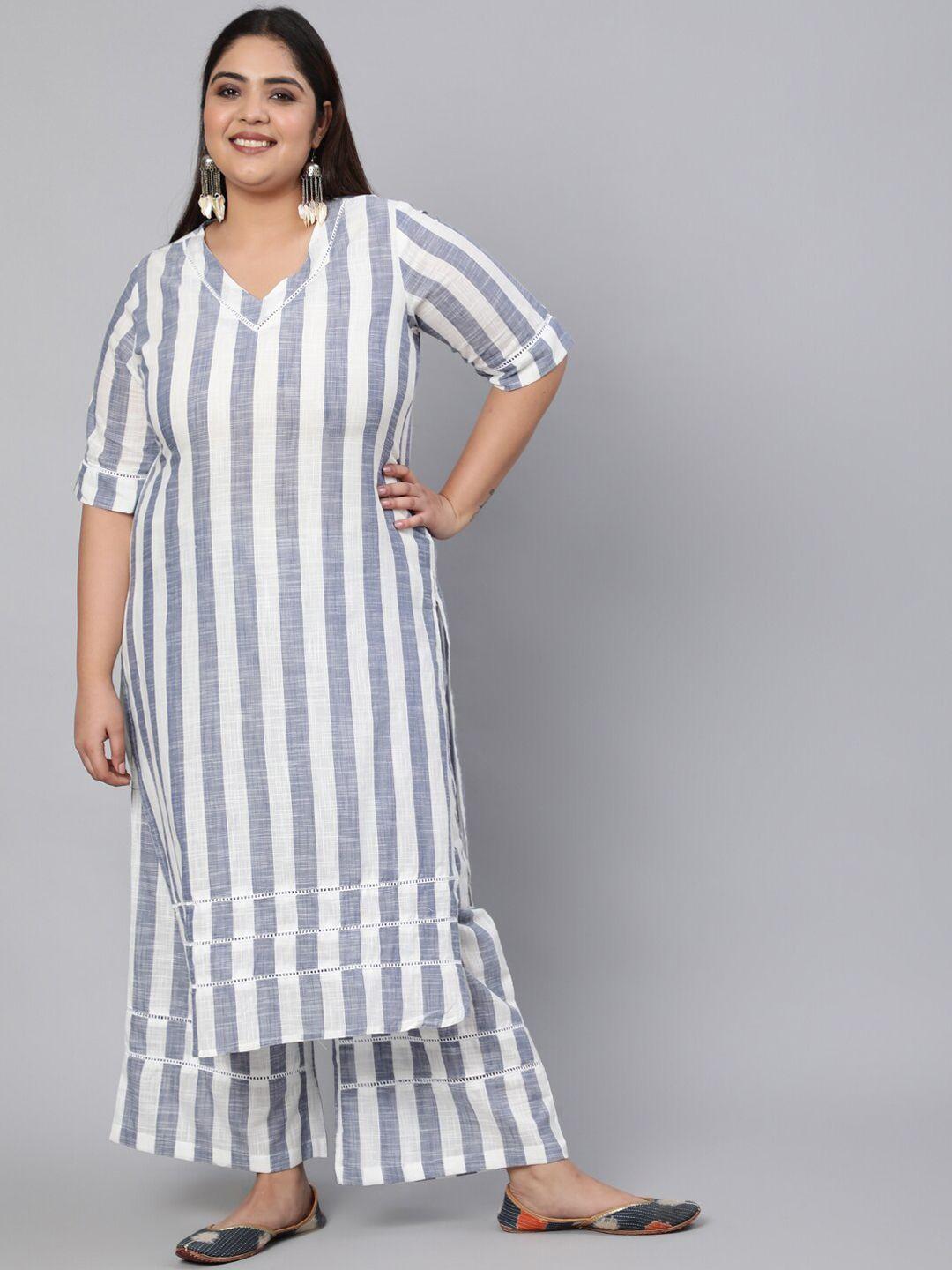 jaipur kurti women white striped layered pure cotton kurti with palazzos