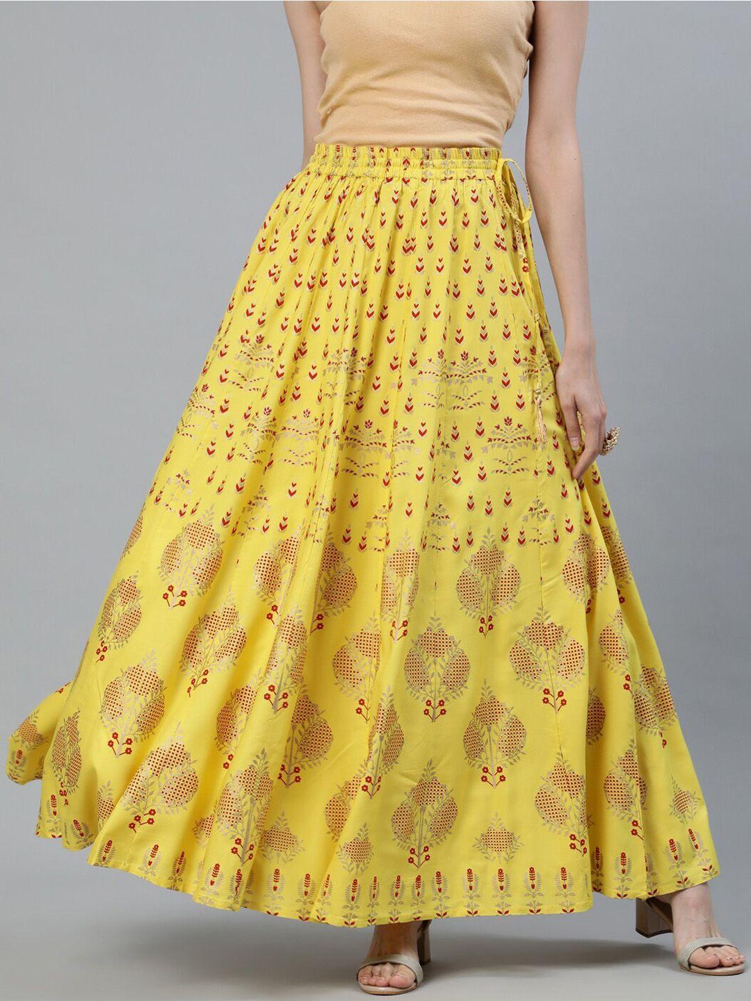 jaipur kurti women yellow & red printed flared maxi skirt