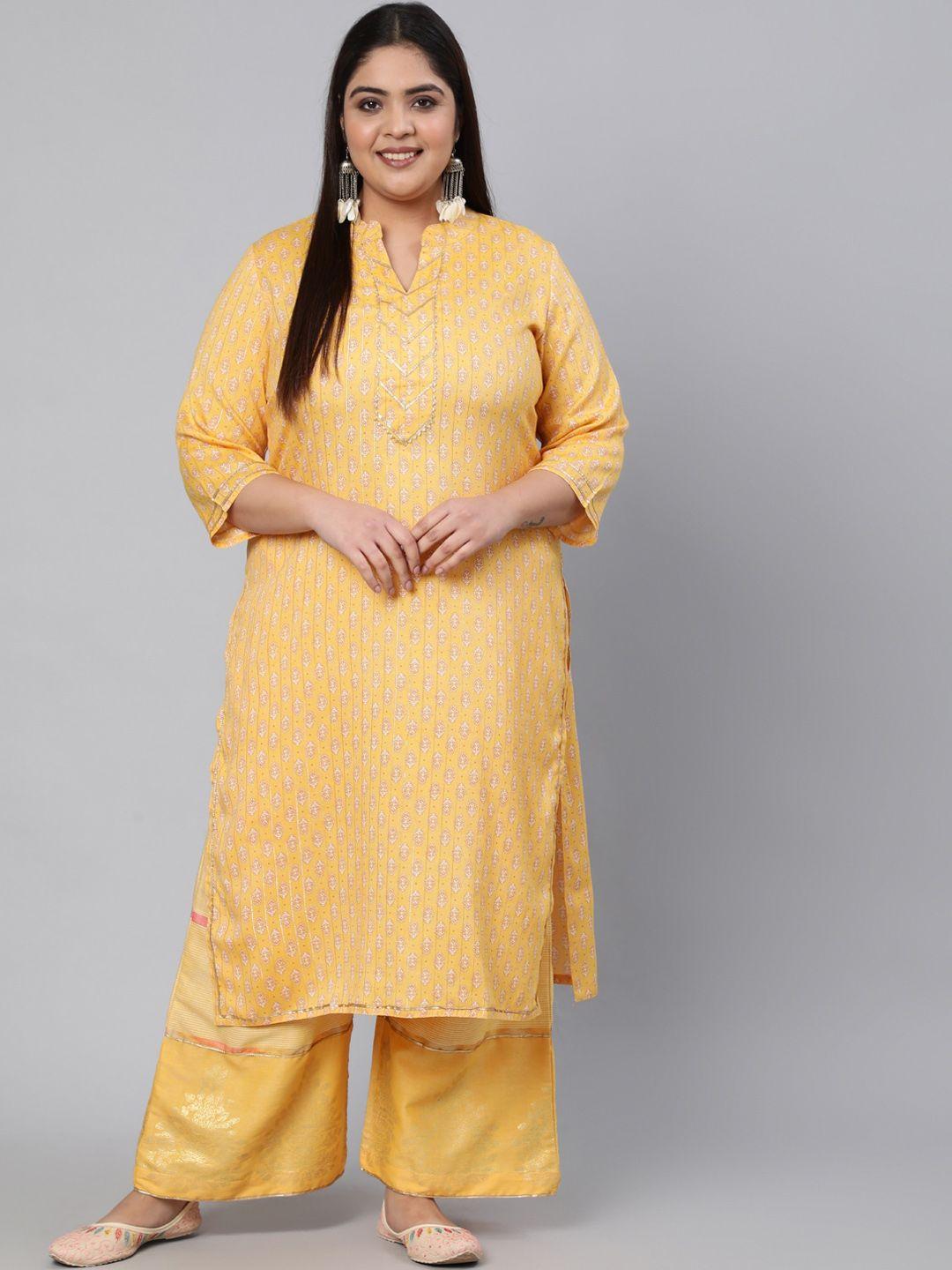 jaipur kurti women yellow ethnic motifs printed kurta with palazzos