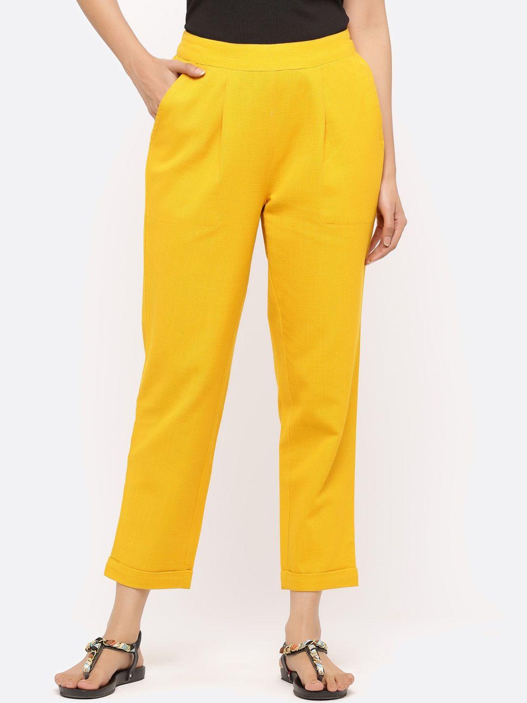 jaipur kurti women yellow regular fit solid cropped trousers