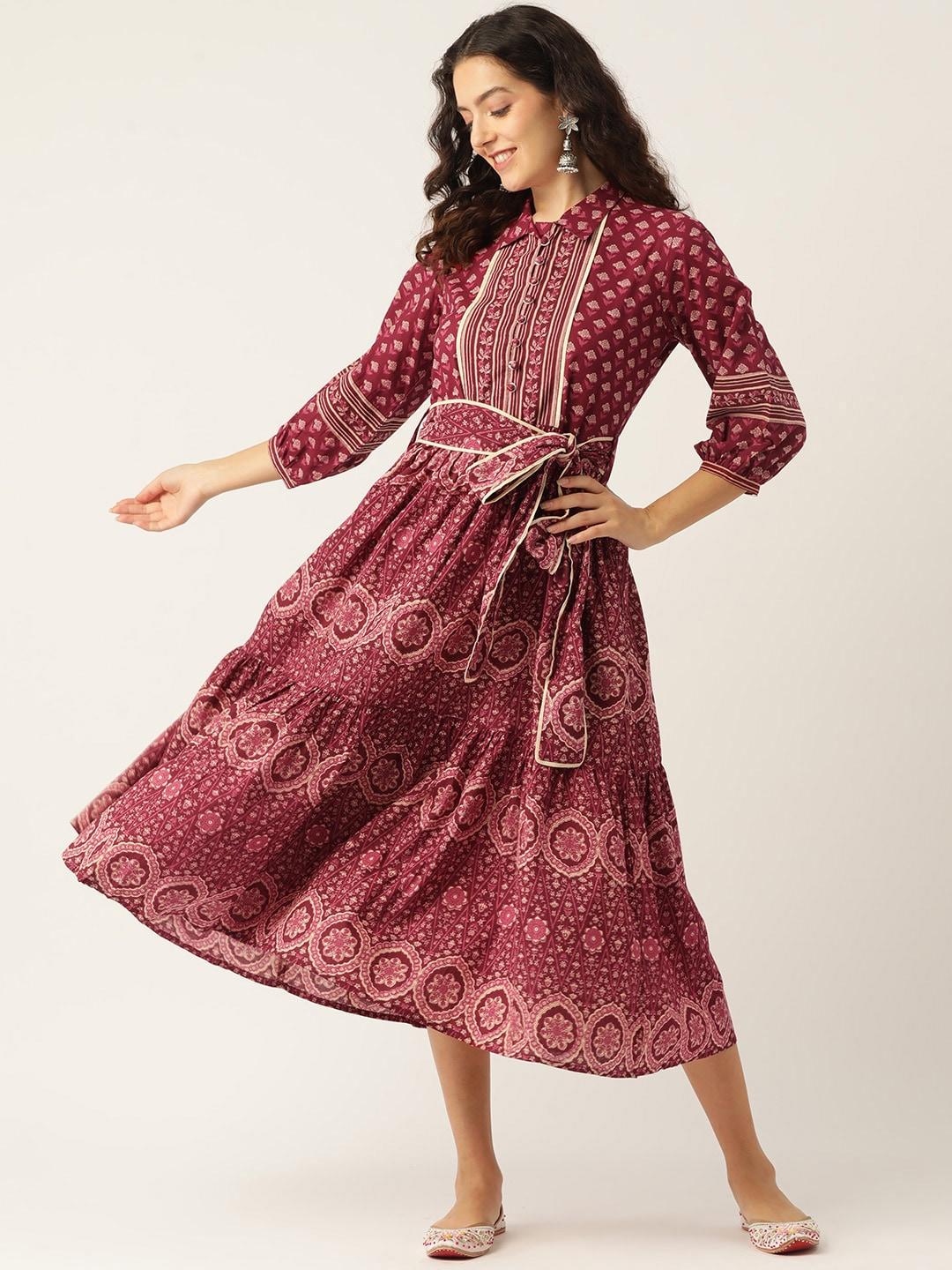 jaipur morni ethnic motifs printed fit & flare midi dress