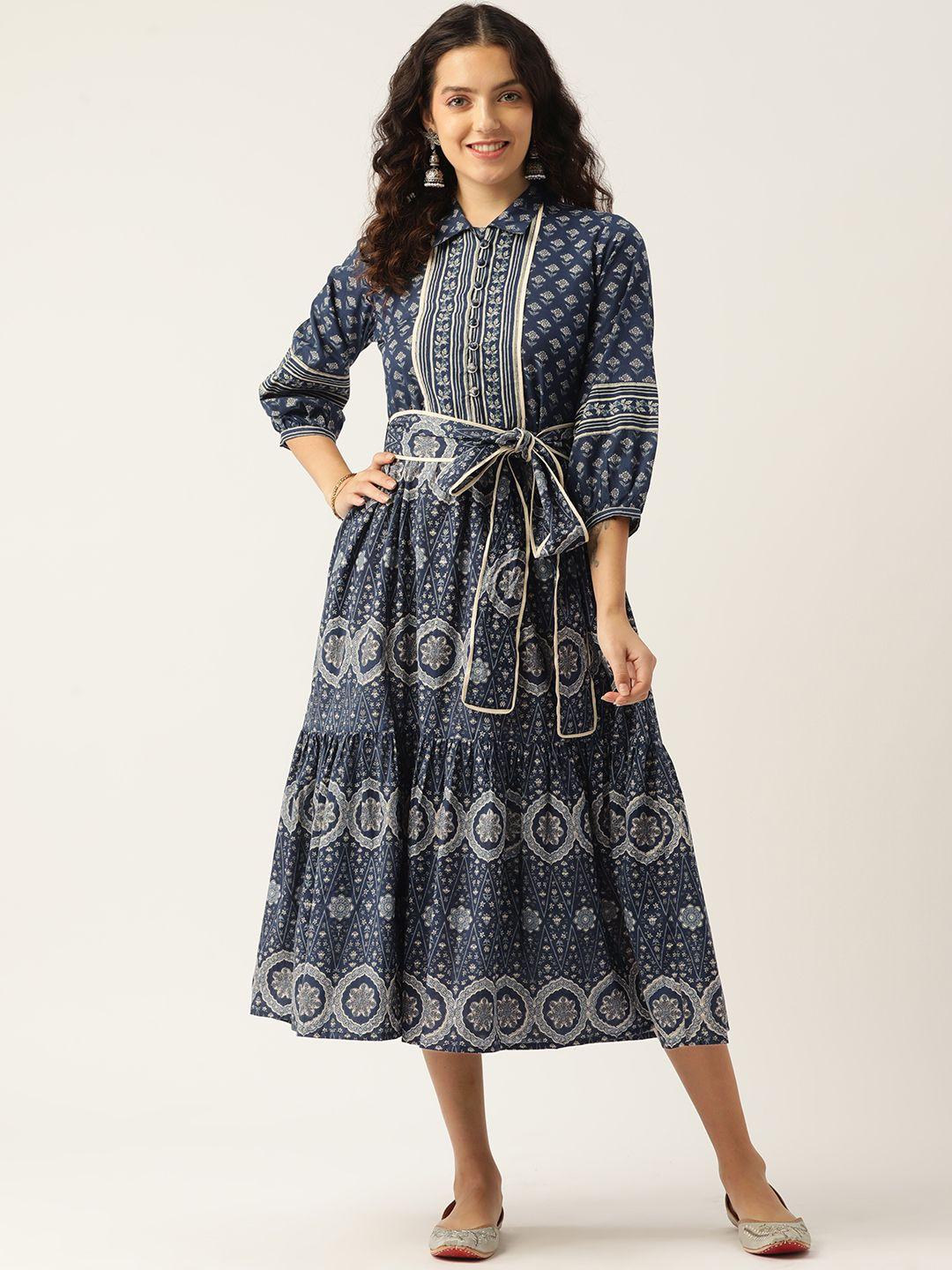 jaipur morni ethnic motifs printed fit & flare midi dress