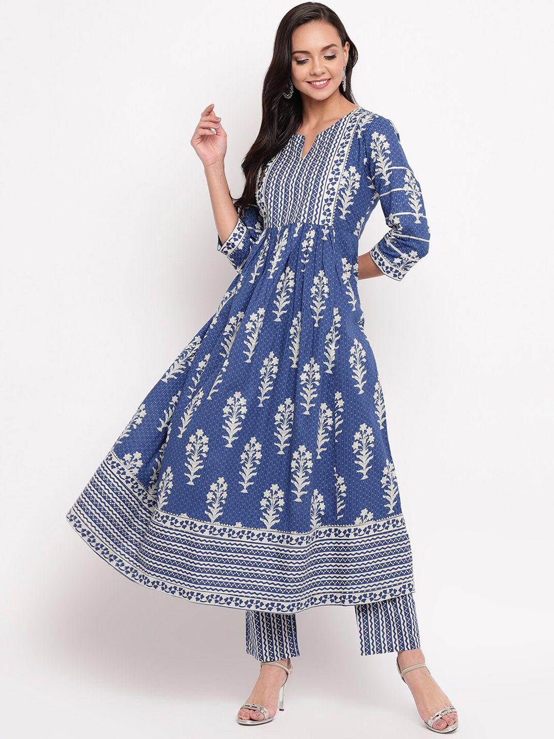 jaipur morni ethnic motifs printed pure cotton kurta with trousers