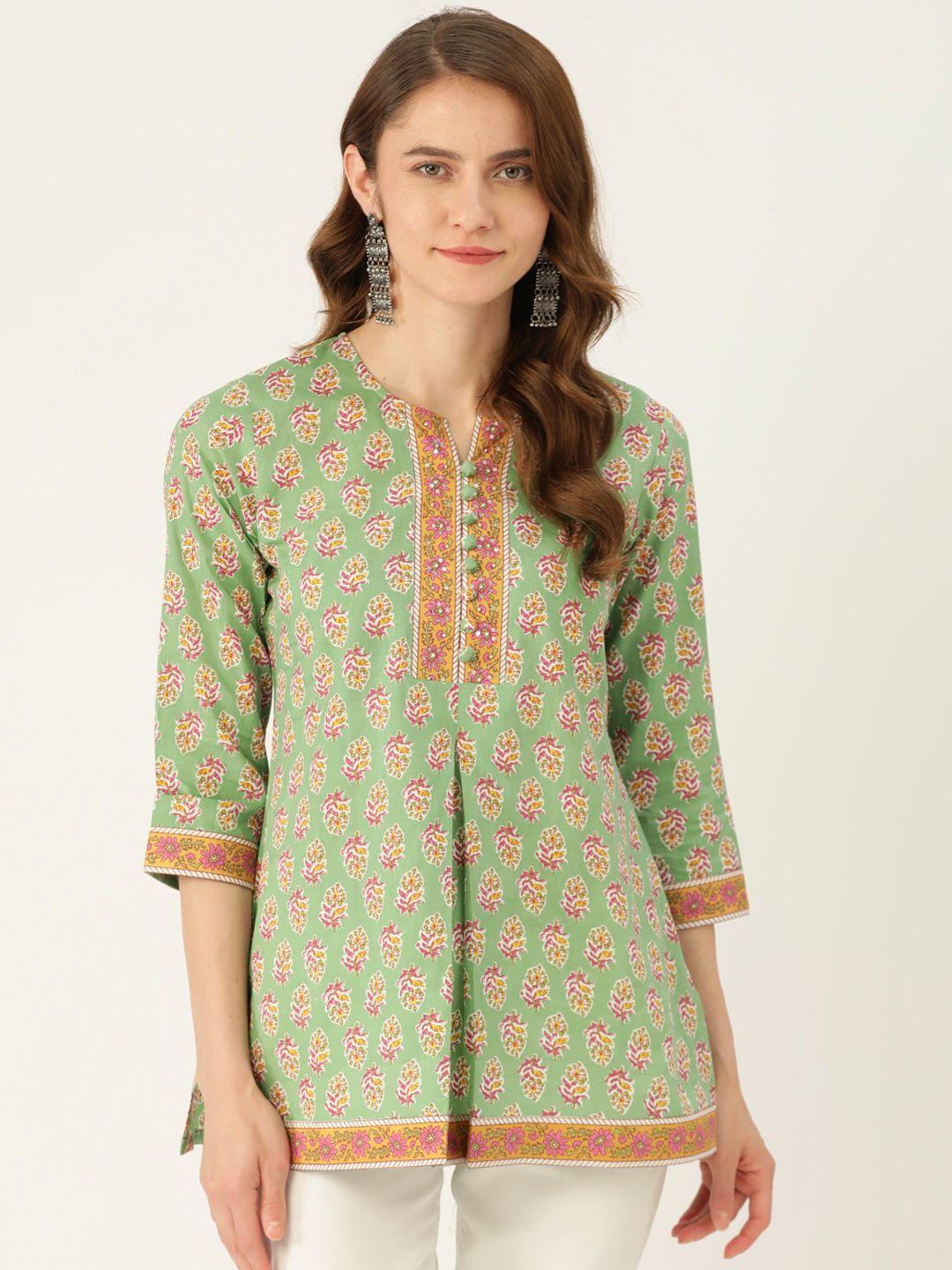 jaipur morni ethnic motifs printed sequinned pure cotton sequinned kurti
