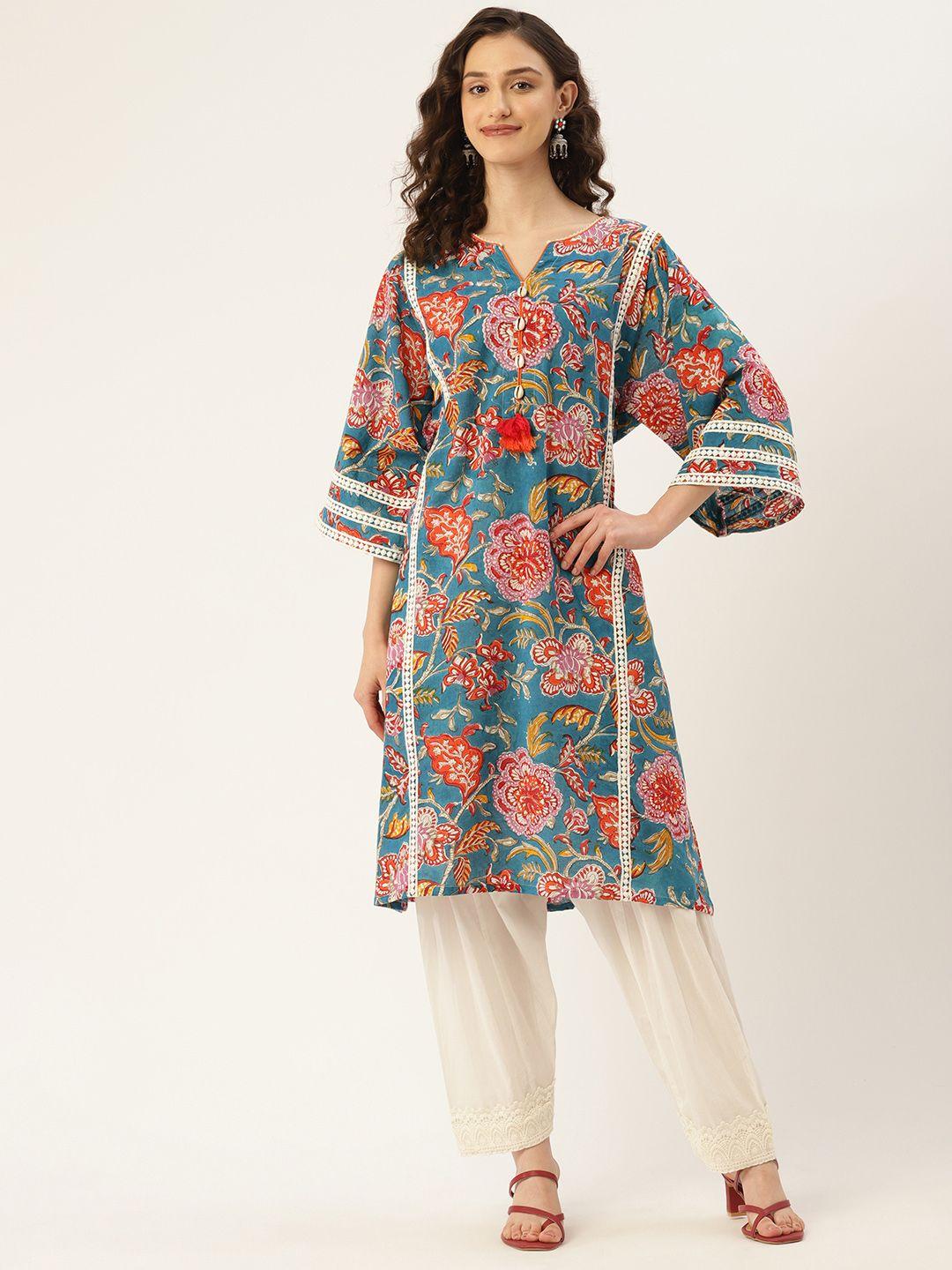 jaipur morni floral printed regular pure cotton kurta with salwar