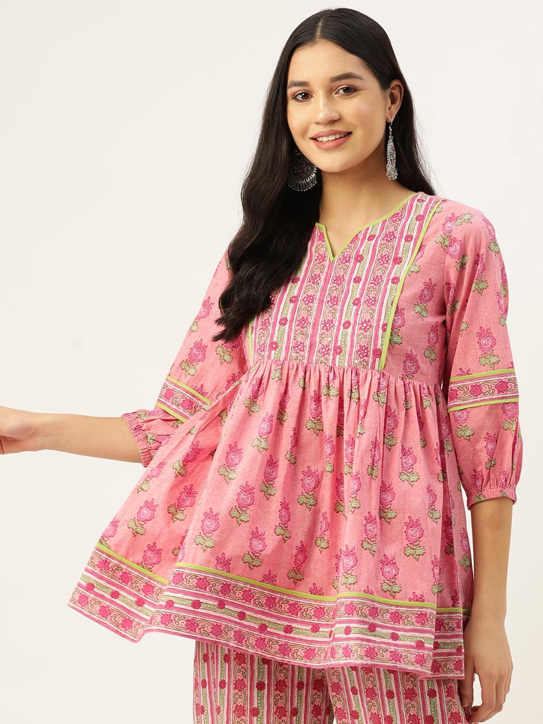 jaipur morni pink floral print cotton empire top