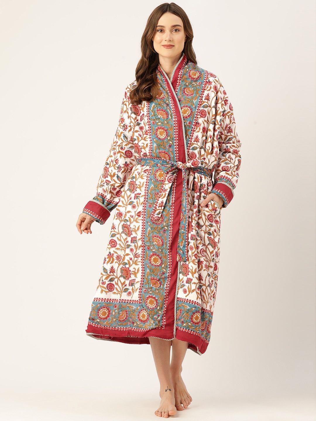 jaipur morni printed quilted reversible pure cotton bath robe