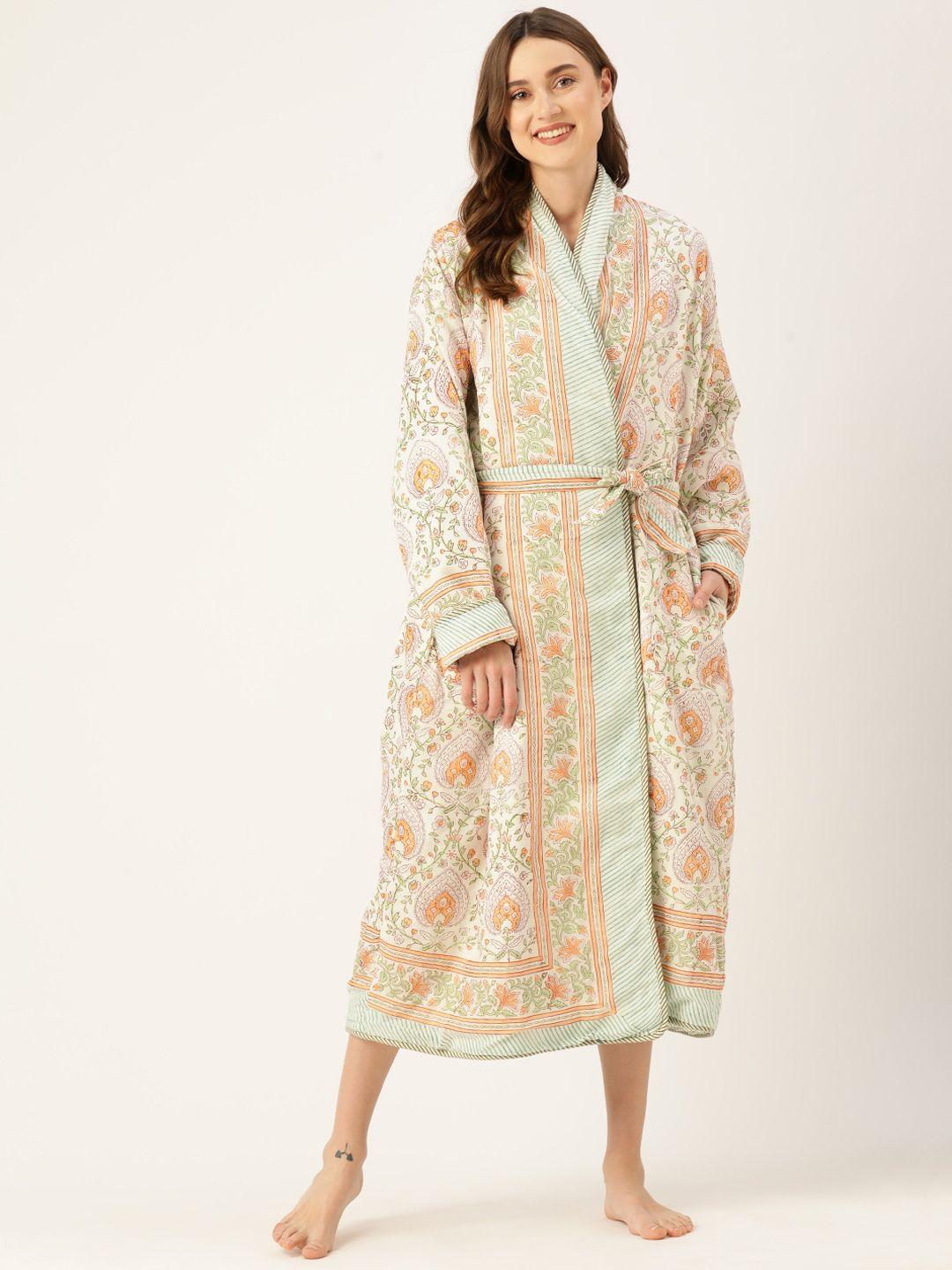 jaipur morni printed quilted reversible pure cotton bath robe