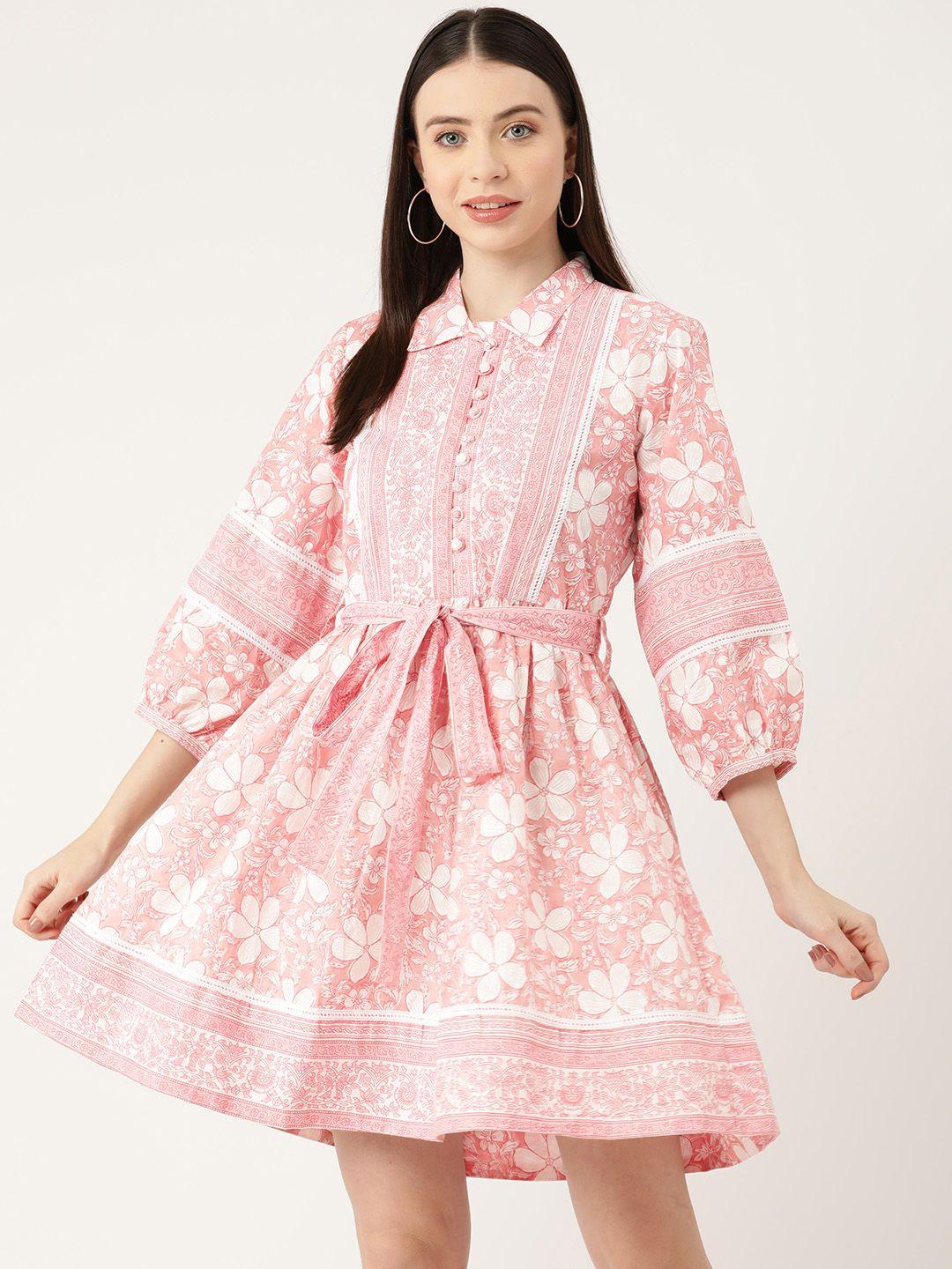 jaipur morni pure cotton floral print fit & flare dress