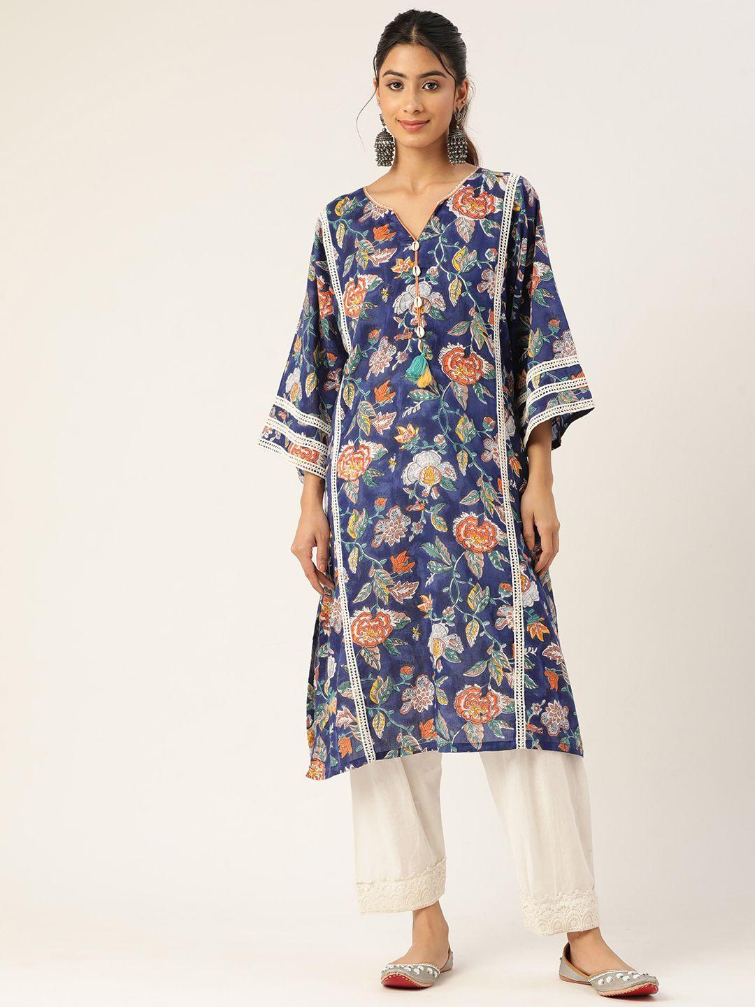 jaipur morni women floral printed beads and stones pure cotton kurta with salwar