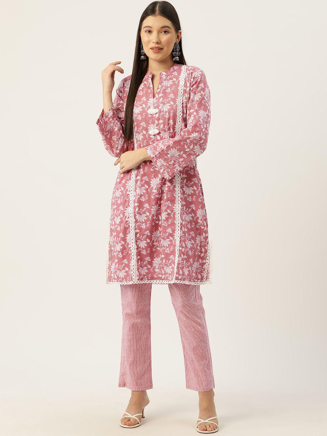 jaipur morni women floral printed regular pure cotton kurta with trousers