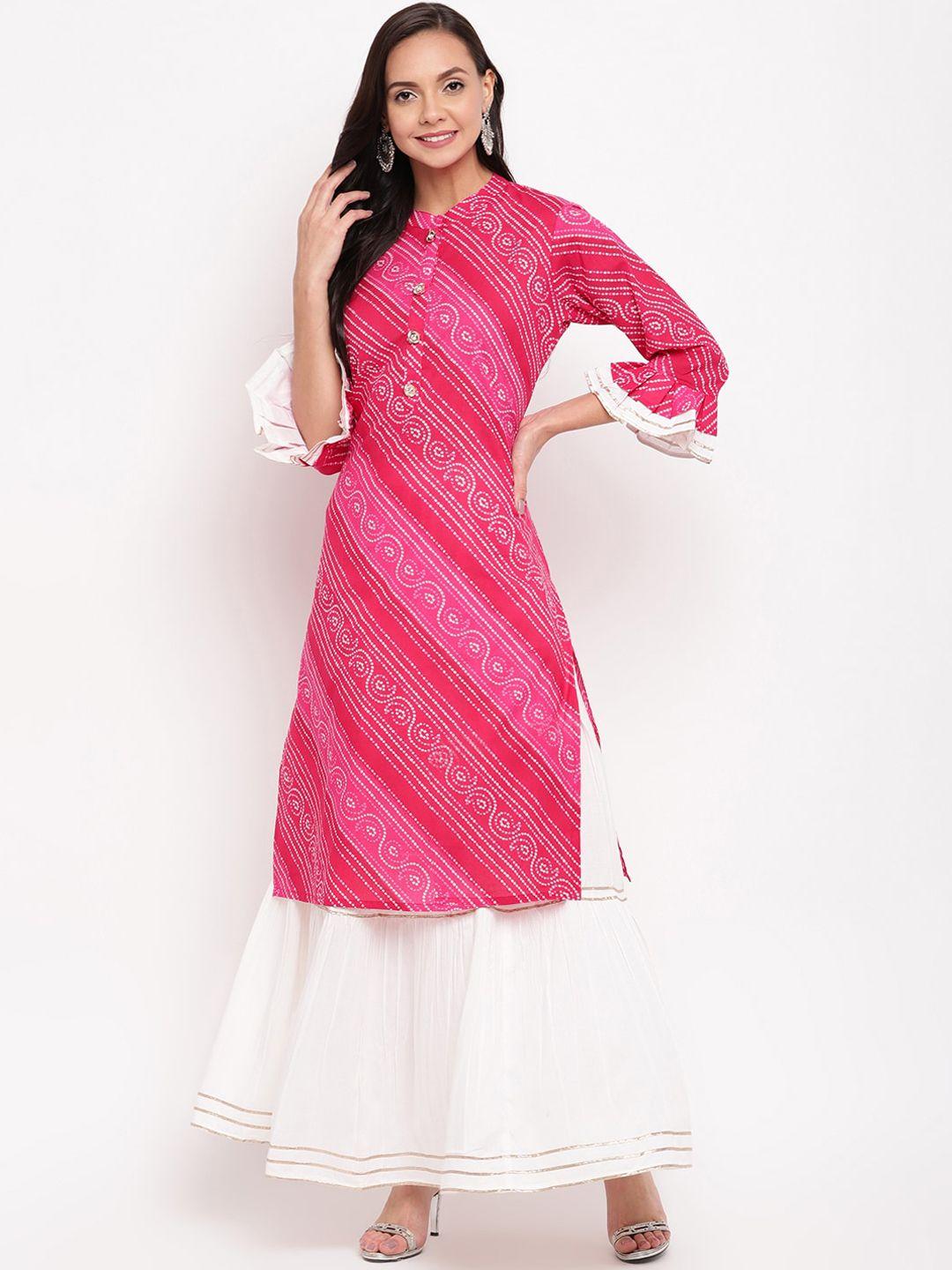 jaipur morni women pink printed thread work kurta