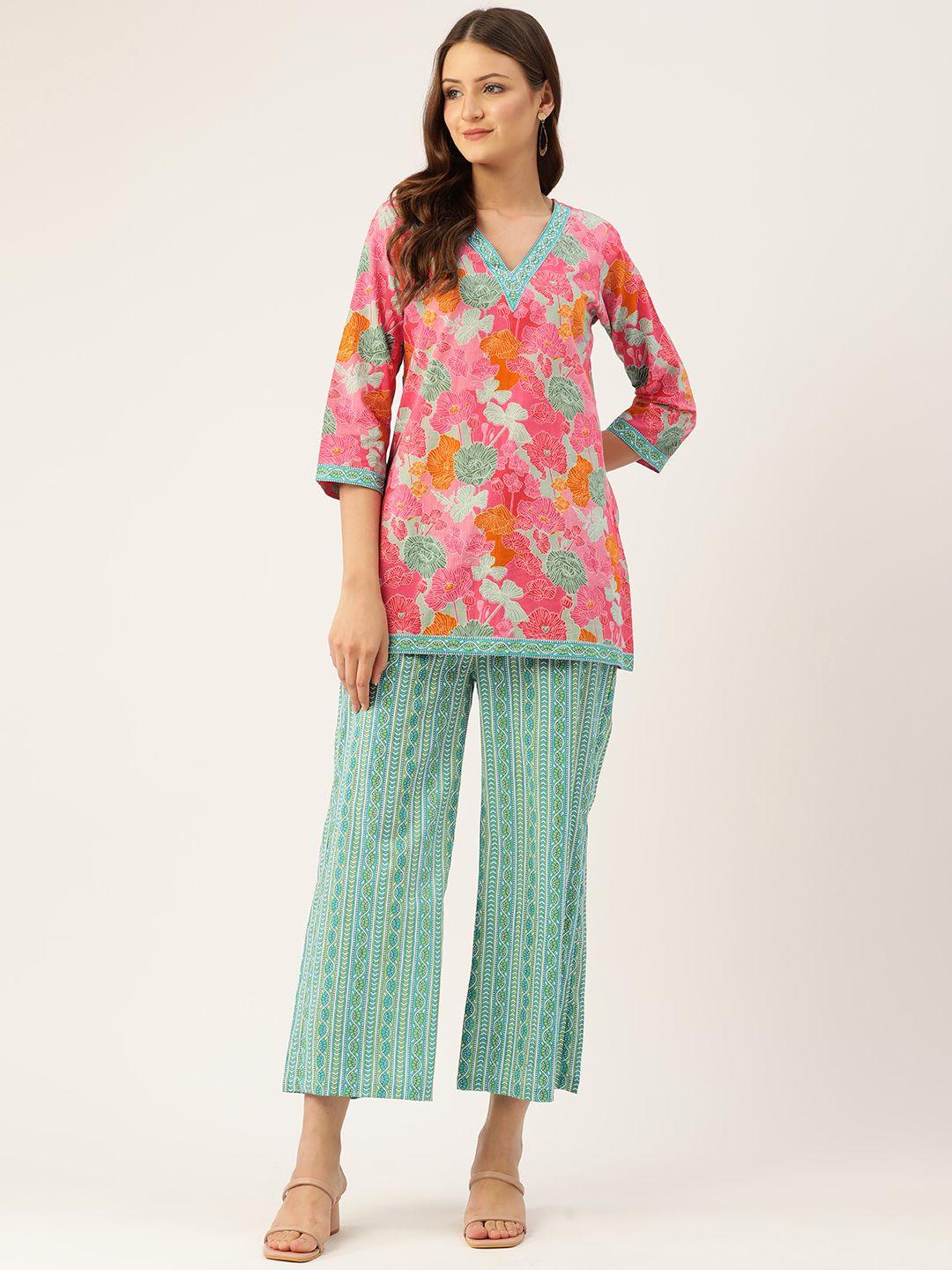 jaipur morni women printed cotton top with palazzos