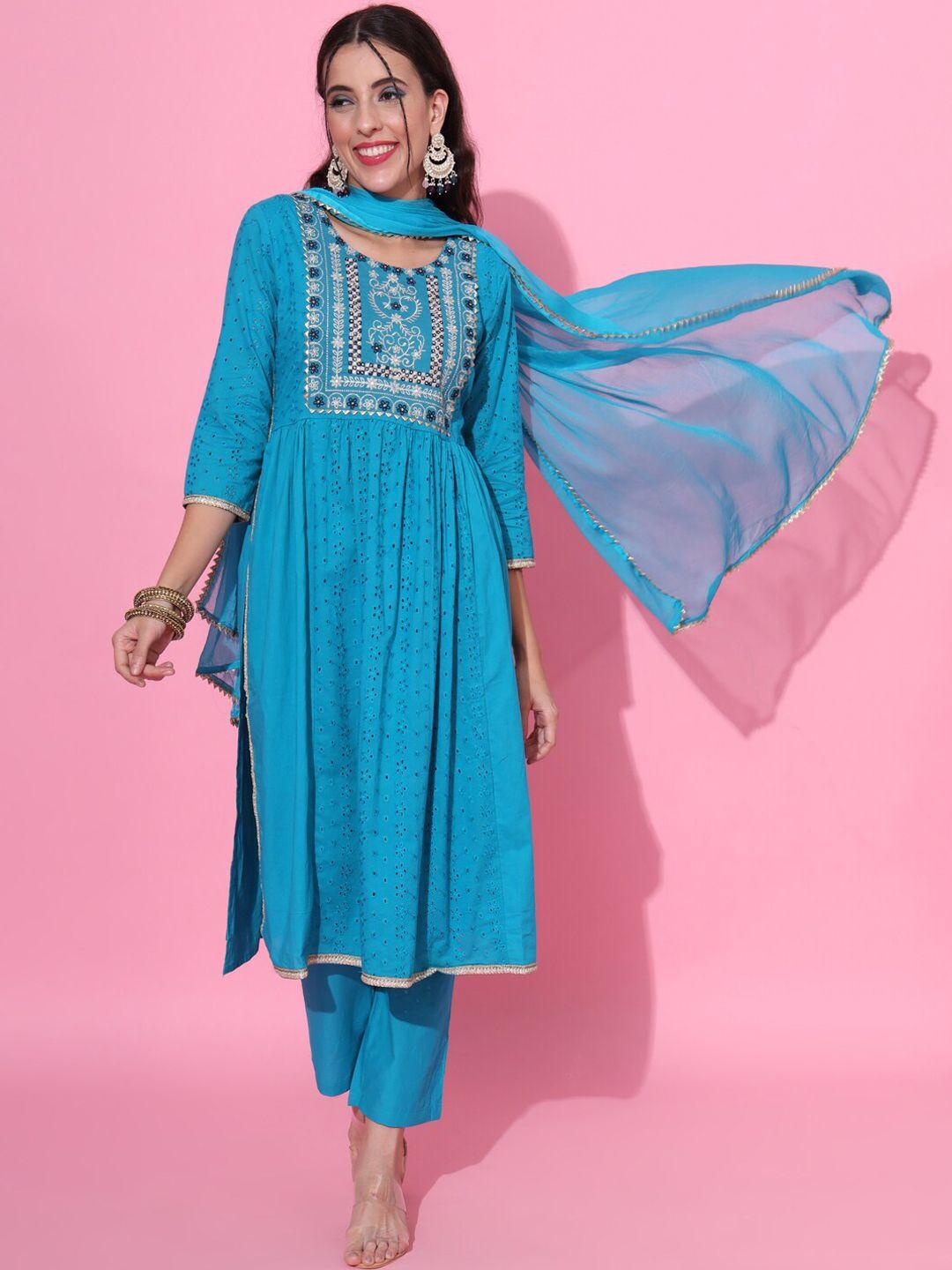 jaipur prime ethnic motifs yoke design empire thread work pure cotton kurta set