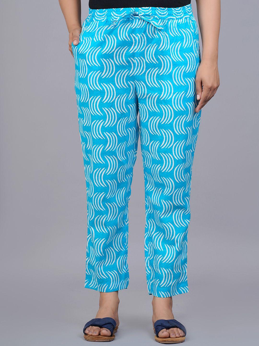 jaipur prime women turquoise blue printed easy wash trousers